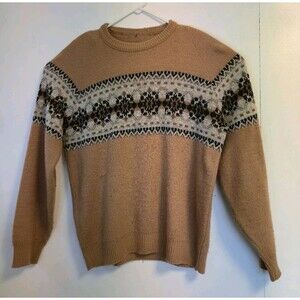Vintage Sweater Mens L Cowichan Virgin Wintuk Nordic Fair Isle Orlon Acrylic 70s
